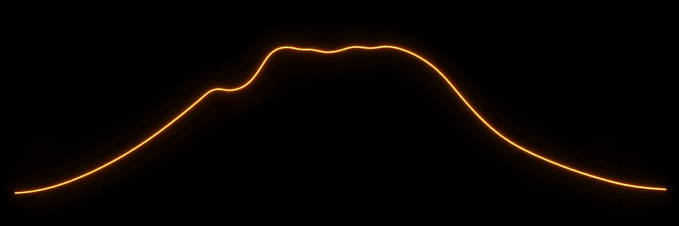 A single orange light trace curving through darkness, rising and falling like a chart line.